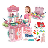 Cozinha De Brinquedo Completa Infantil Kit Maleta Chef Cor Rosa