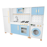 Cozinha Infantil Azul Claro Com Máquina E Geladeira Cor Azul claro Eita Casa Perfeita