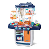 Cozinha Infantil Completa Comida Muda Cor Som Luz Vapor 70cm Cor Azul
