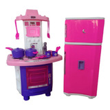 Cozinha Infantil Completa + Geladeirinha Rosa Duplex