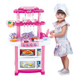 Cozinha Infantil Completa Portátil Com Som E Luz Interativo Cor Rosa