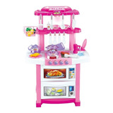 Cozinha Infantil Completa Portátil Som Luz Interativo 83 Cm Cor Rosa