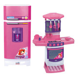 Cozinha Infantil Geladeira Mágica Sai Água De Verdade Cor Rosa