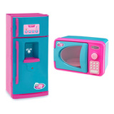 Cozinha Infantil Kit Com Microondas Geladeira Luz E Som