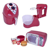 Cozinha Infantil Menino Vermelho Microondas Brinquedo 7pç