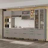 Cozinha Modulada 6 Peças Mdf Com Cristaleira E Torre 2 Fornos Florença Fendi Castanho