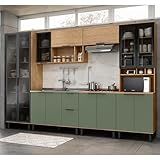 Cozinha Modulada Toscana 6 Peças Mdf Com Paneleiro 1 Forno E Cristaleira Freijó Jade