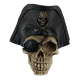 Crânio Caveira Capitão Pirata Com Chapéu Resina Decorativo Halloween