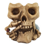 Crânio Caveira Cinzeiro Fumando Decorativo Em Resina Skull