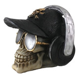 Crânio Caveira Com Boné Óculos E Fone Headset Halloween Deco