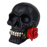 Crânio Com Rosa Na Boca Flor Caveira Black Skull Decorativa