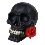 Crânio Com Rosa Na Boca Flor Caveira Black Skull Decorativa