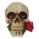 Cranio Decorativo Caveira Rosa Na Boca Halloween Em Resina