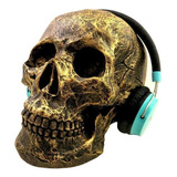 Cranio Dourado Caveira Tamanho Real Suporte De Headset