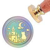 CRASPIRE Carimbo De Cera De Lacre Vintage Gato Lua Selante Cera Castelo 30 Mm Carimbo Removível De Latão Com Alça De Madeira Para Convites De Casamento Envelope Envelope