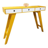 Criado Aparador Retro Amarelo C 3 Gaveta Branco A80 Mdf Sala