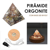 Cristal Orgonite Pirâmide Com Base Led Bivolt Metais Cobre