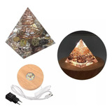 Cristal Orgonite Pirâmide Com Base Led Bivolt Metais Cobre