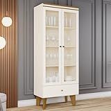 Cristaleira 2 Portas De Vidro 3 Prateleiras 1 Gaveta Tifany Espresso Móveis Off White Nature