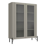Cristaleira Com 2 Portas 98 5cm Vidro Canelado Pés Em Metal Cor Grigio Com Preto