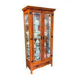 Cristaleira De Madeira Rustica 2 Portas De Vidro 1 Gaveta