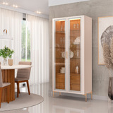 Cristaleira Decorativa Vitória Led Off White freijó