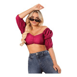 Cropped blusa Manga Bufante