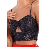 Cropped Blusinha Bojo Top Paetê Brilhante Festa Balada Noite M Preto 