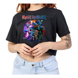 Cropped Camiseta T shirt Iron Maiden Heavy Metal Tour Brasil