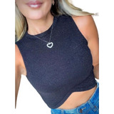 Cropped Decotado Detalhe Brilhoso Lurex Verão Sem Bojo Trico
