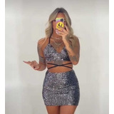 Cropped E Saia Paetê Fim De Ano Pronta Entrega Conjunto Top