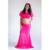 Cropped E Saia Sereia Gestante Pink Fotografia