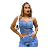 Cropped Jeans Feminino Blogueira Brilho Confortável Lindo