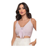 Cropped Nó Amarração Feminino Viscolinho Alça Moda Instagram