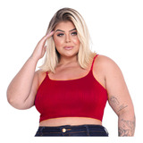 Cropped Plus Size Alcinha Super Sustentação Malha Canelada