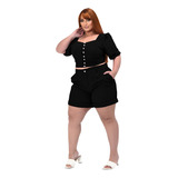 Cropped Plus Size Moda Social E Shorts Cintura Alta G1 G2 G3