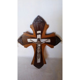 Crucifixo Antigo De Madeira E Metal