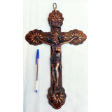 Crucifixo Antigo E Raro Em Metal Cobriado Para Parede Lindo