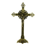 Crucifixo Católico De Mesa Dourado Antigo