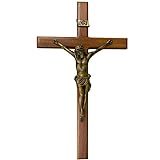 Crucifixo De Madeira Mármore 40cm Cruz Bronze Para Parede