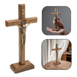 Crucifixo De Mesa E Parede Medalha São Bento Dourado 19 Cm