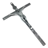 Crucifixo De Metal Prateado Parede Elegante
