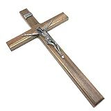Crucifixo De Parede Madeira Cristo Prata Velha 40 Cm