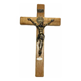 Crucifixo De Parede Madeira Nobre Metal