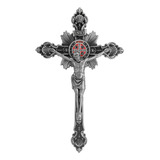 Crucifixo De Parede Medalha De São Bento Prata Velha 24cm