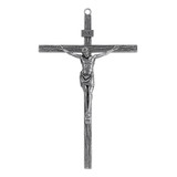 Crucifixo De Parede Todo Em Metal Prata Velha 25 Cm Ar132
