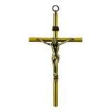 Crucifixo Dourado Pendurar Enfeite Metal 20cm Cor Marrom