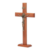 Crucifixo Em Madeira Com Base Para Mesa Ou Parede 35 Cm