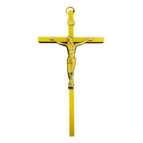 Crucifixo Em Metal Resinado Dourado P Parede E Porta 20cm