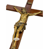 Crucifixo Marmore Com Madeira 55cm Cruz De Parede Bronze